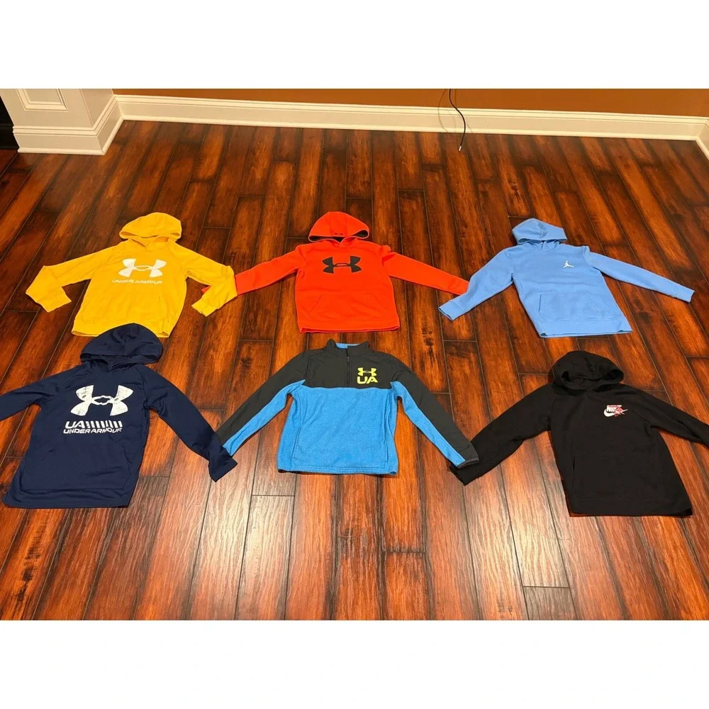 Kids Athletic Hoodie Bundle Under Armour Jordan Nike 3 Brand Size M 10-12 6pc